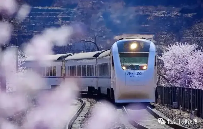 S2 scenic commuter train traveling from Beijing to Badaling Great Wall