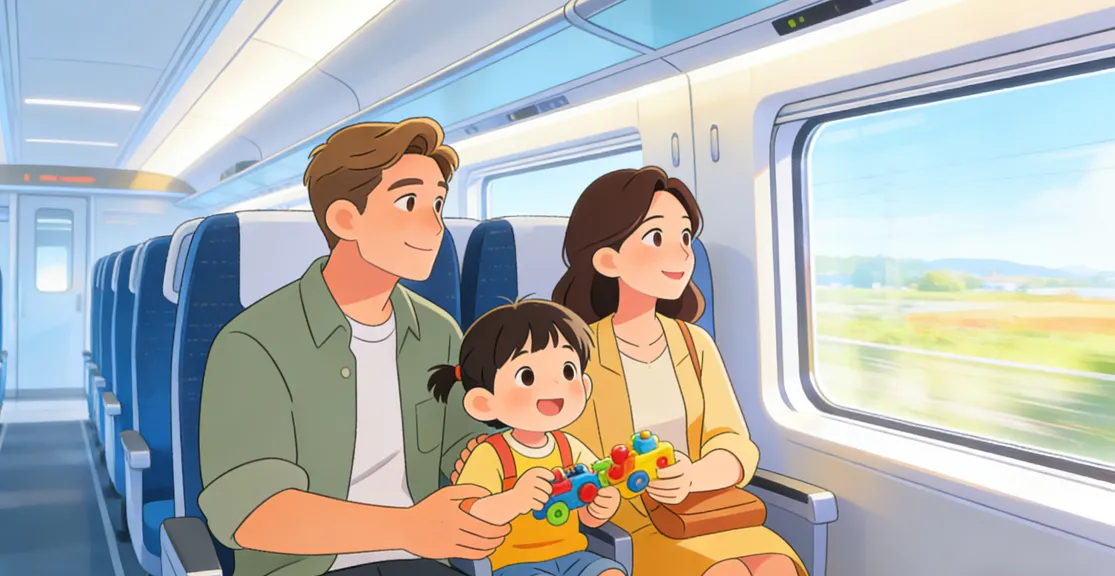 Foreign family traveling with young kids at a tourist site in China