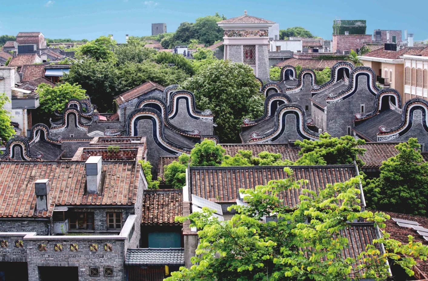 Traditional Wok-Ear house architecture at Lingnan Tiandi Foshan