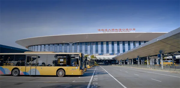 HZMB Golden Bus crossing the Hong Kong-Zhuhai-Macau Bridge