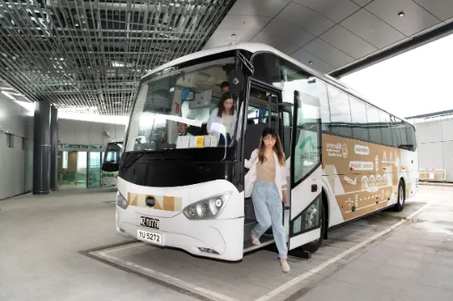 Cross-boundary transfer coach at Hong Kong International Airport terminal