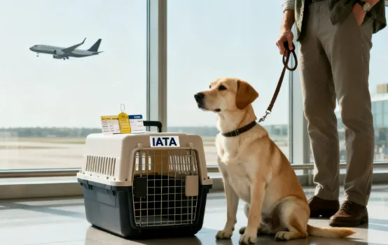 Foreign expat bringing a pet dog to China in an airline travel crate