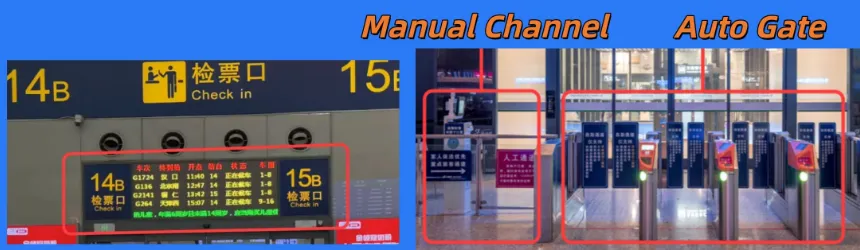 Foreign tourist using the manual channel passport check at China train station