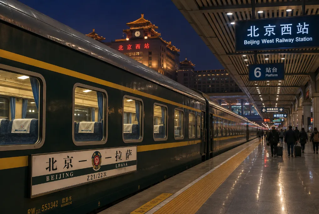 Z-train direct express railway carriages waiting at a station in China
