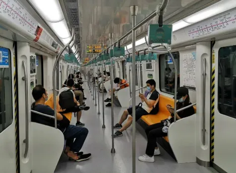 Interior of Shanghai Metro subway train carriage on Line 2