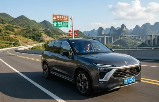Foreign tourist driving a rental car on a highway in China