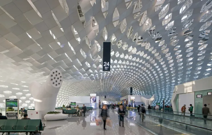 Interior architecture of a massive modern Chinese international airport