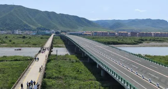 Looking across the Tumen River from China into North Korea at Namyang
