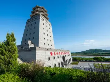 Fangchuan triple border view of China Russia and North Korea from Dragon Tiger Pavilion